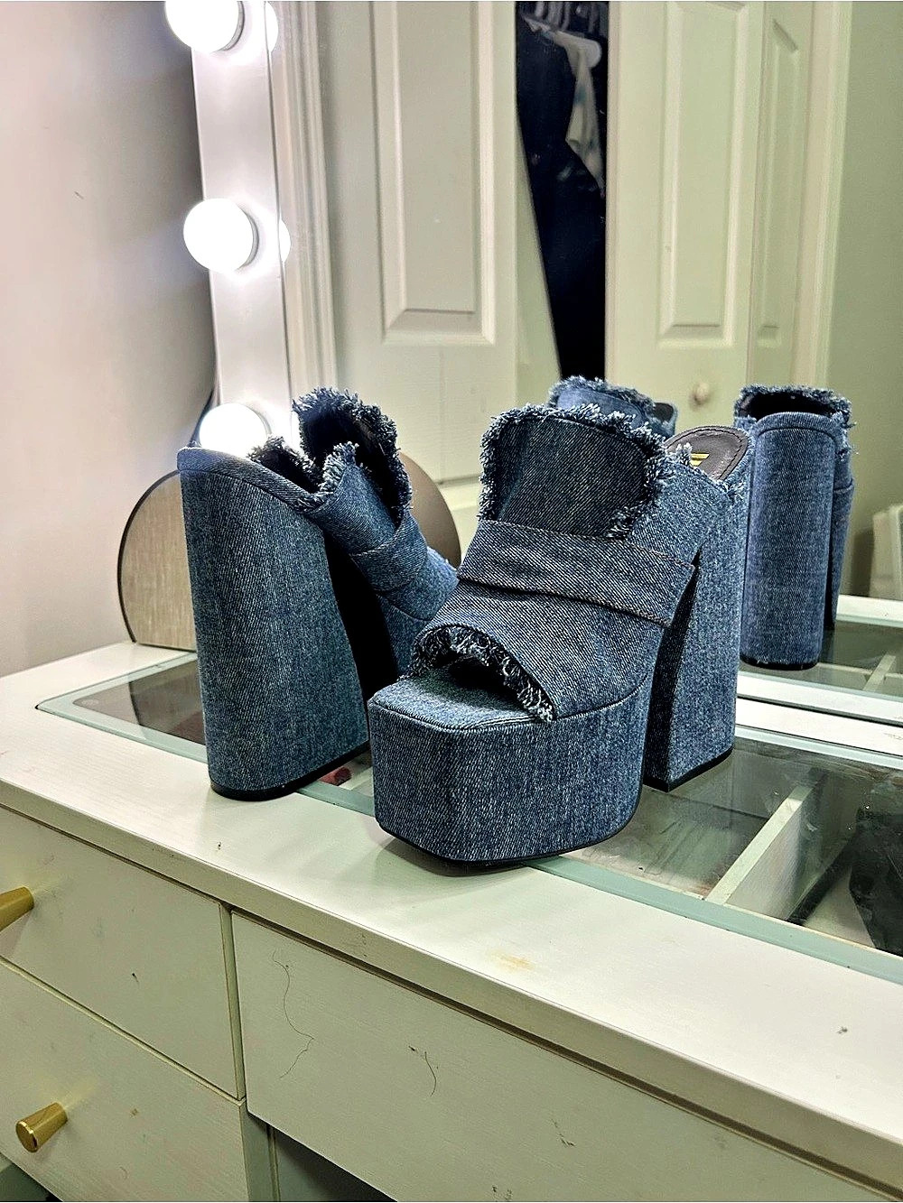 EGO Denim Platform Heels in Blue